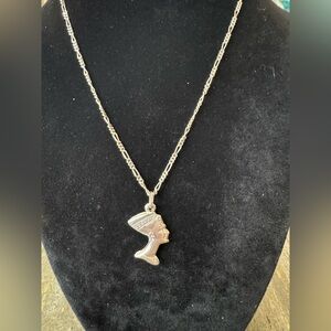 Ancient Egypt/kemet sterling silver cleaopatra goddess head pendant Necklace 18”